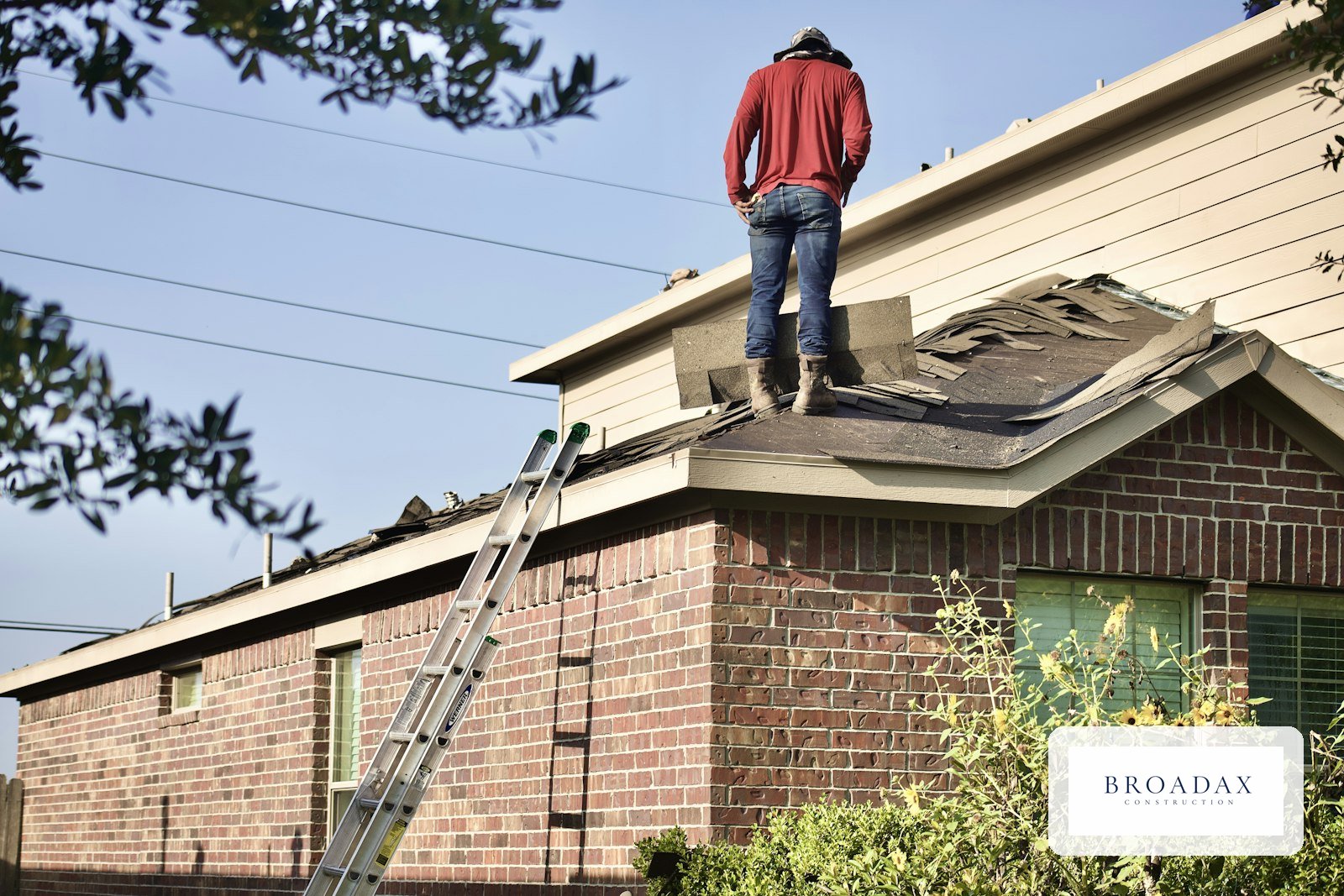 Broadax Home Services crew repairing soffit and gutters on an Atlanta home